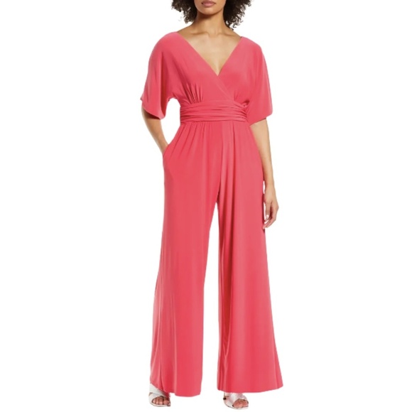 NEW Eliza J V Neck Wide Leg Jumpsuit in Pink Sz. 8 - Picture 2 of 6